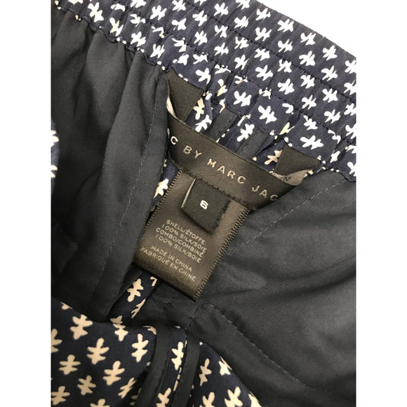 Marc by Marc Jacobs Navy Blue White Print Silk Pull On Pants Size 6 - Picture 4 of 8
